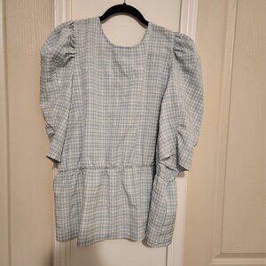 Reitmans Sage Green Gingham Patttern Pretty blouse, puff sleeves Good, 3XL